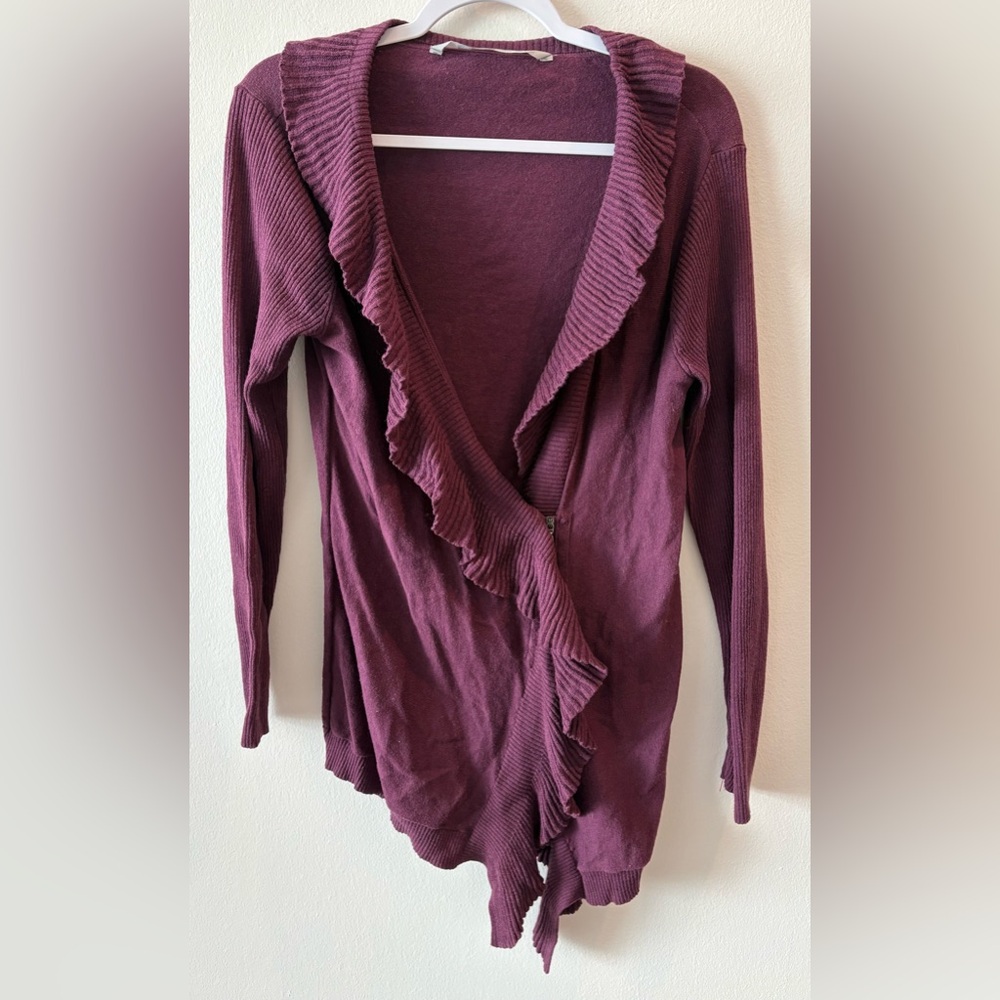 Athleta Bohemian Burgundy Ruffle Cashmere Blend Cardigan Size M Sku#142